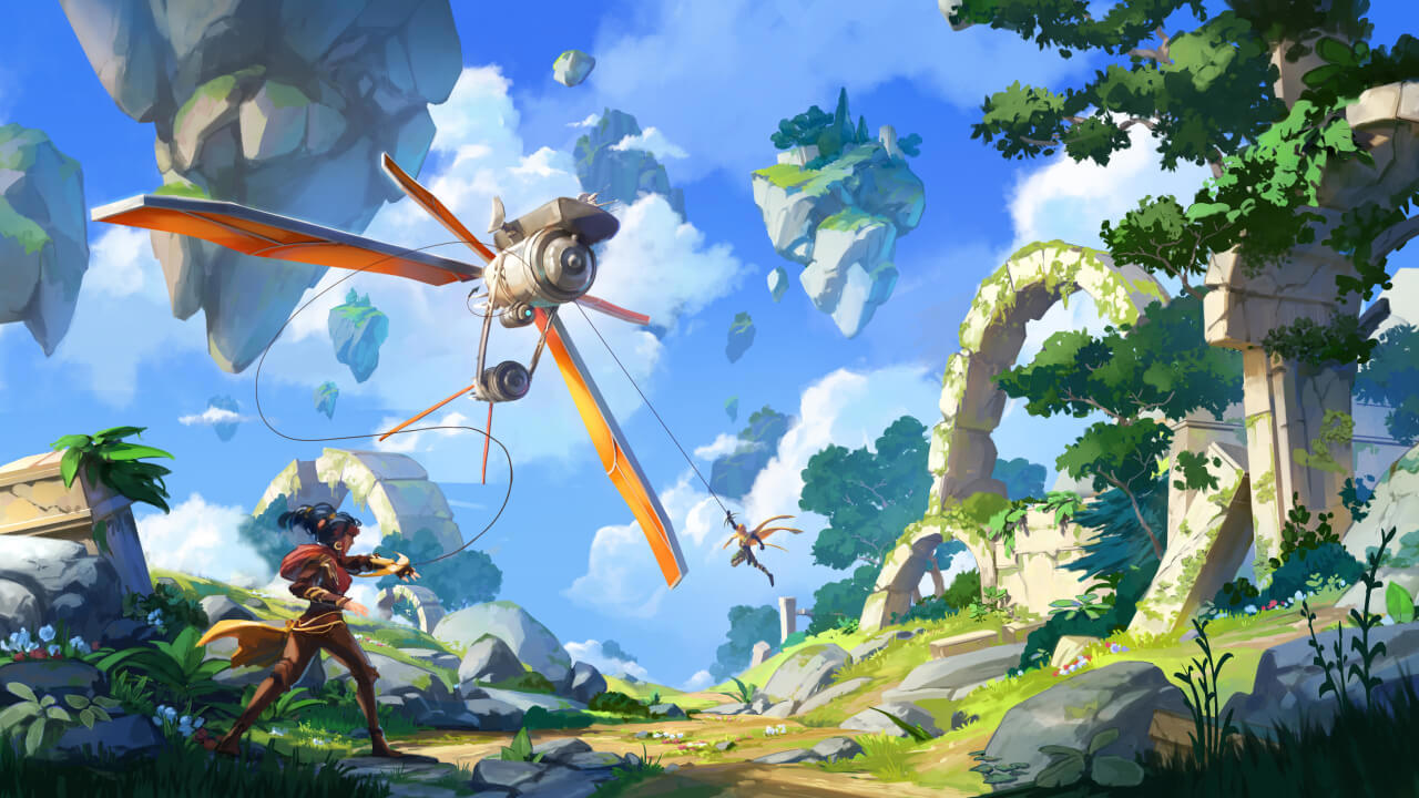 Key Art from Lost Skies showing people with skyships against a backdrop of floating islands